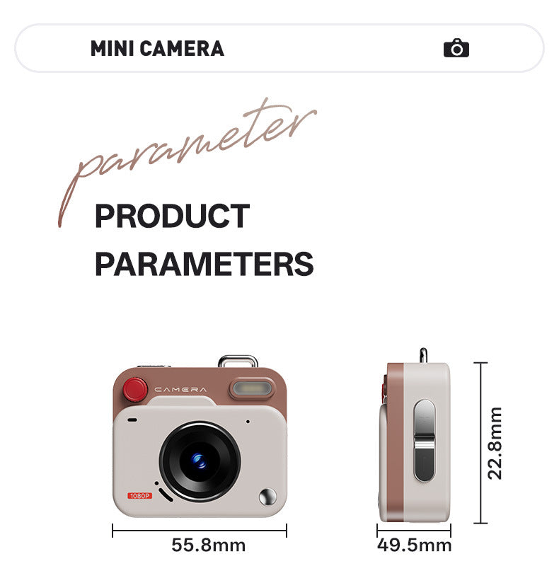 White Retro Mini Digital Camera Keychain - 48MP Portable Pocket Camcorder with 1080p HD Video